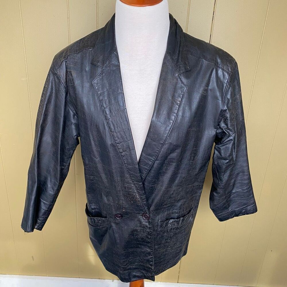 Fidelity Leather men 40 distressed vintage 1 button leather coat black